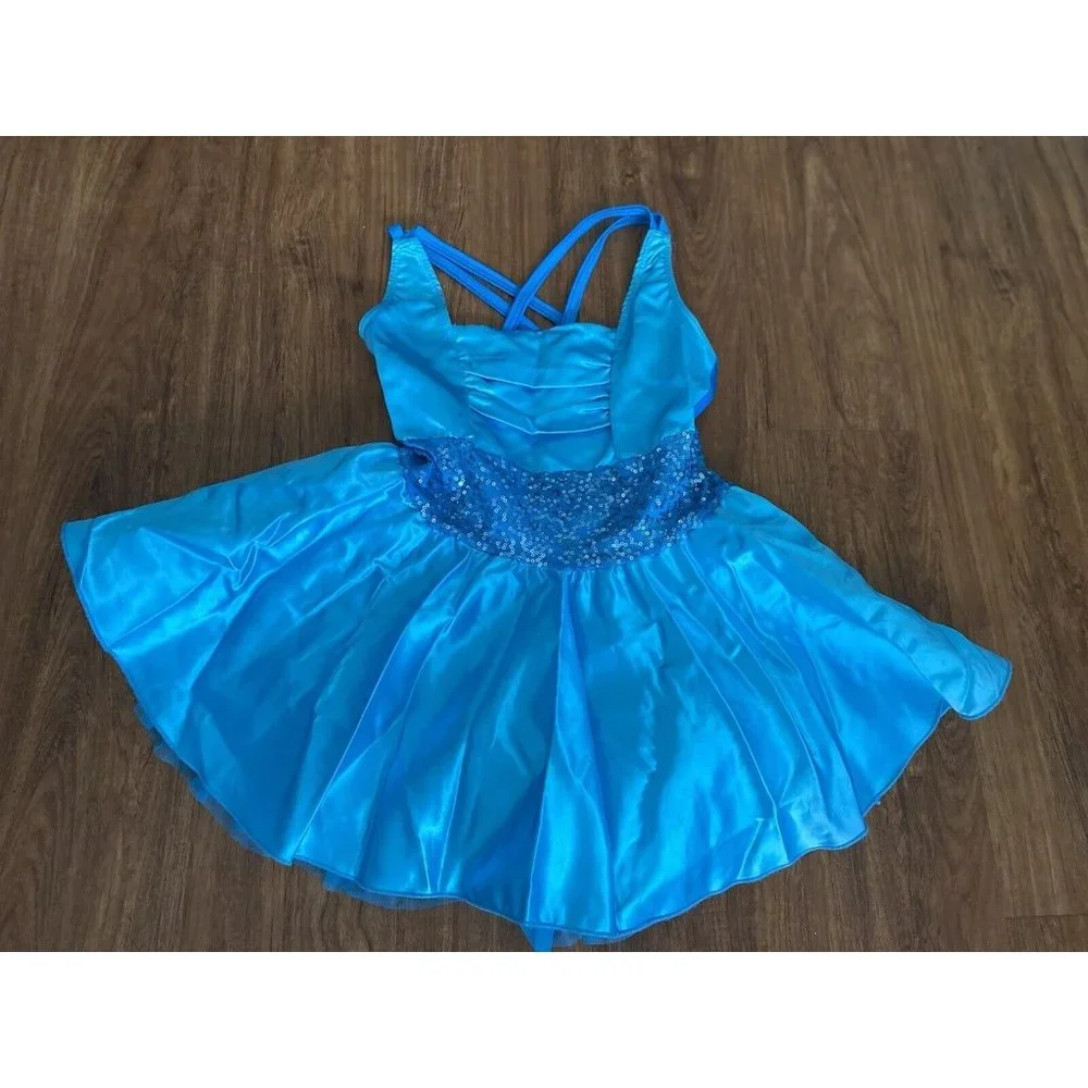 Artstone Sequined Blue Dance Costume Jazz Tap Skate‎ Dress Leotard Tutu Girl LC